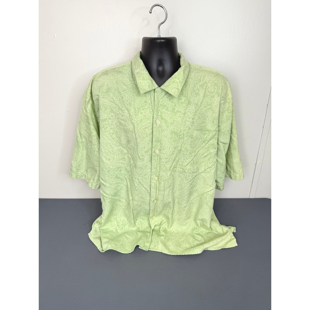 Pusser's West Indies Shirt Mens XL Green Paisley Silk Cotton Short Sleeve Button